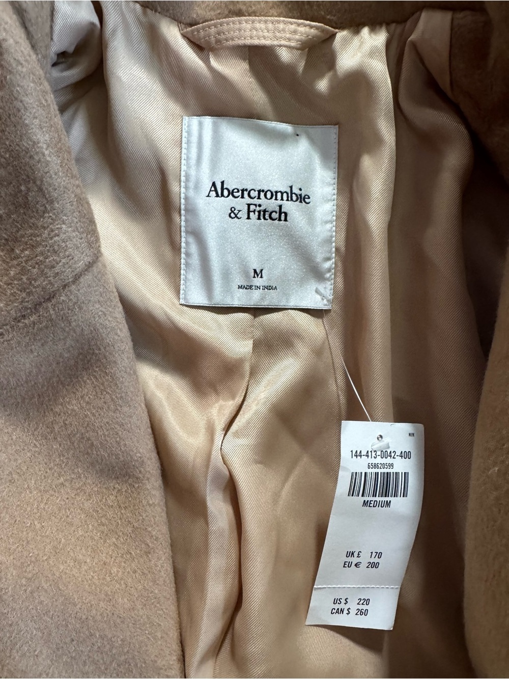 Abercrombie & Fitch Double-Breasted Camel Long Coat - Picture 9 of 10